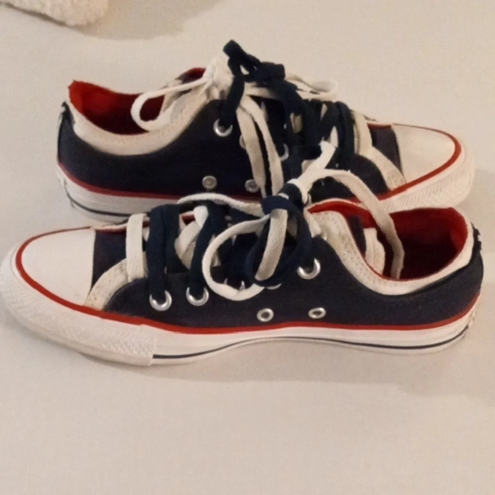 Converse Women's Size 7 All Star Red White Blue  Double Tongue - Picture 3 of 13